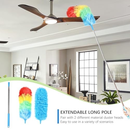 Rainbow Extendable Static Duster Reusable Microfiber Duster 32-100inch-3pcs