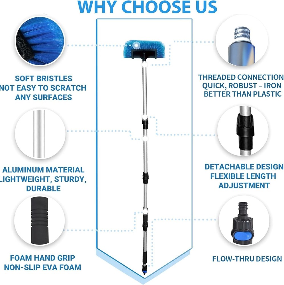 RV/Truck Wash Brush Kit – 68" Adjustable Aluminum Pole