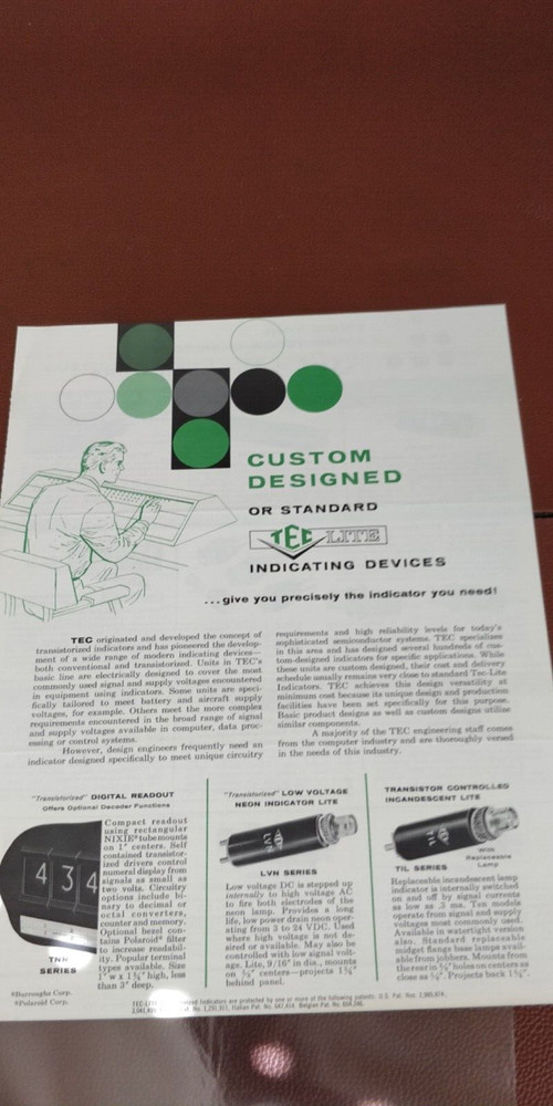 1962 TEC Lite Indicating Devices ~ Short Catalog ~ Transistor Electronics Corp
