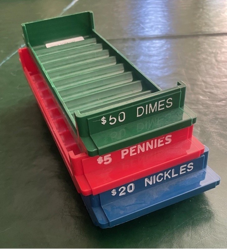 Set Of Three Coin Sorting Trays Nickel, Dime And Penny Stackable Bundle
