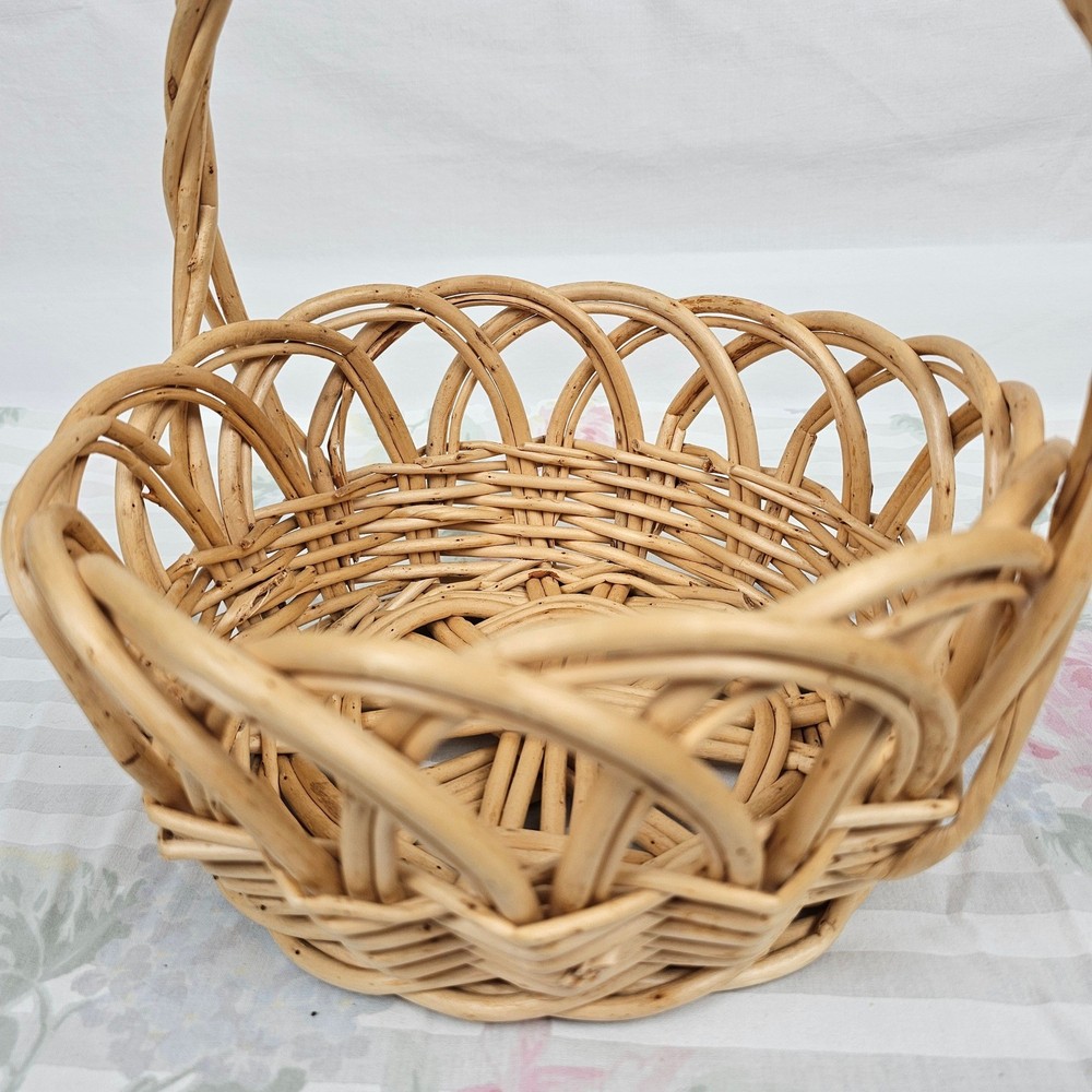 Wicker Woven Basket Natural Tone Decorative Handle Set