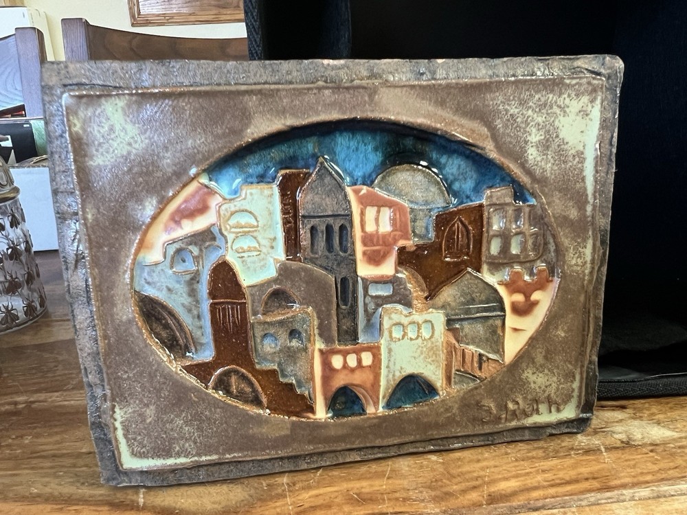 Large Handmade Decorative Ceramic Tile Ruth Factor (Faktorowicz) 7" x 5"