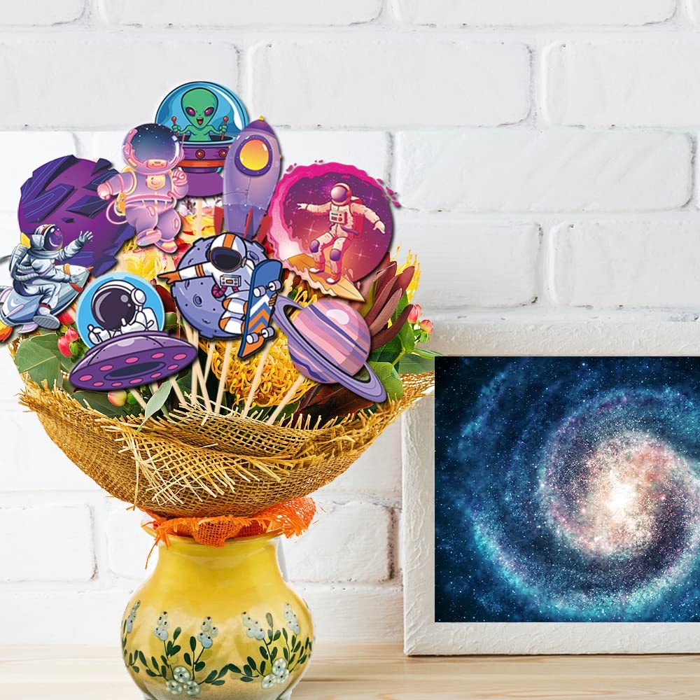 Outer Space Cake & Table Toppers 27pcs – Astronaut, Rocket & Alien Party Decor