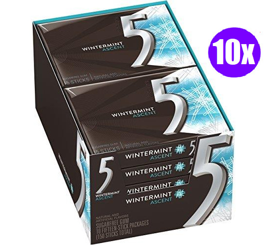 Wrigley's 5 Gum Wintermint Ascent, 10 Pack- 150 Count