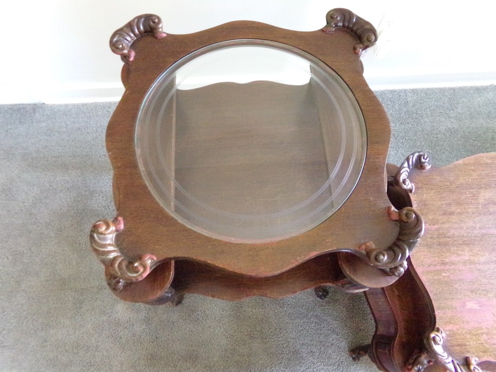 1940'S ANTIQUE COCKTAIL TABLE WITH SIDE TABLES