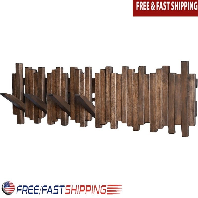 Handmade Solid Wood Coat Rack Unique Design Wall Mount W/ Magnetic Hooks New