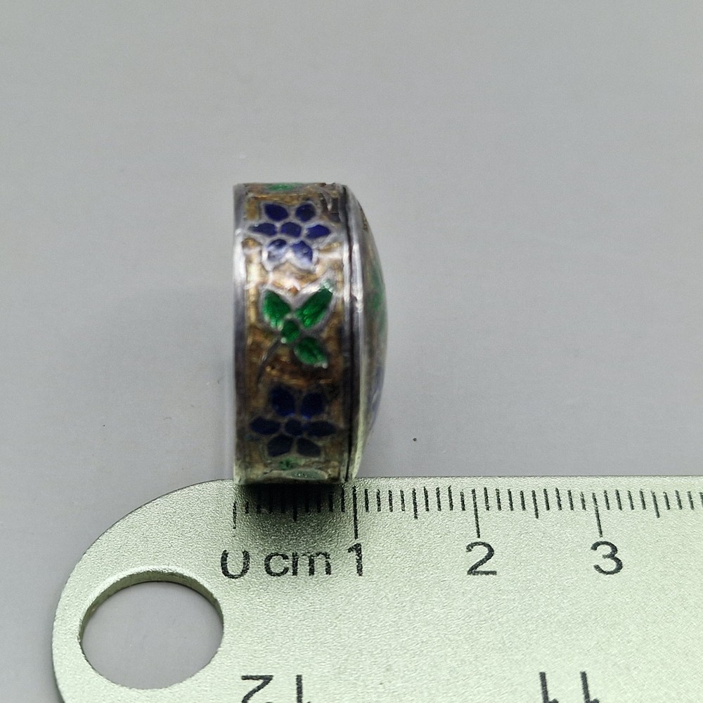 Vintage Sterling Silver & Enamel Pill Box