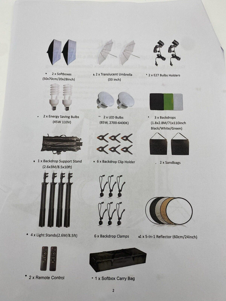 Photography Lighting Kit - 8.5x10Ft Backdrop Support System with LED Softbox Set