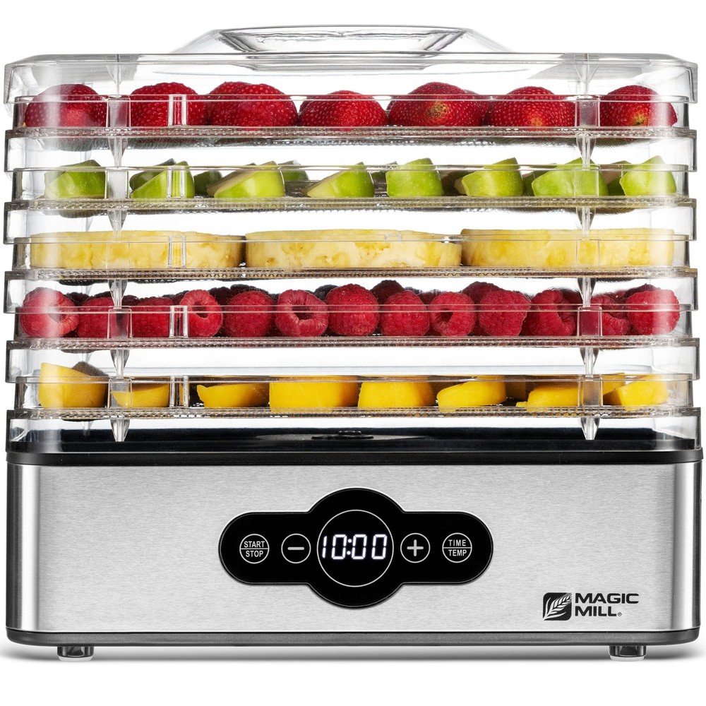 Magic Mill Food Dehydrator Machine | 5 Stackable 1 Count (Pack of 1), silver