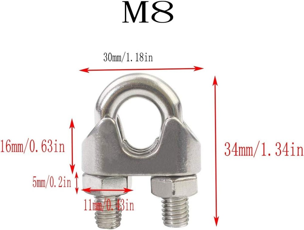 Versatile 304 Stainless Steel Wire Rope Clips - 20Pack for Secure Rigging