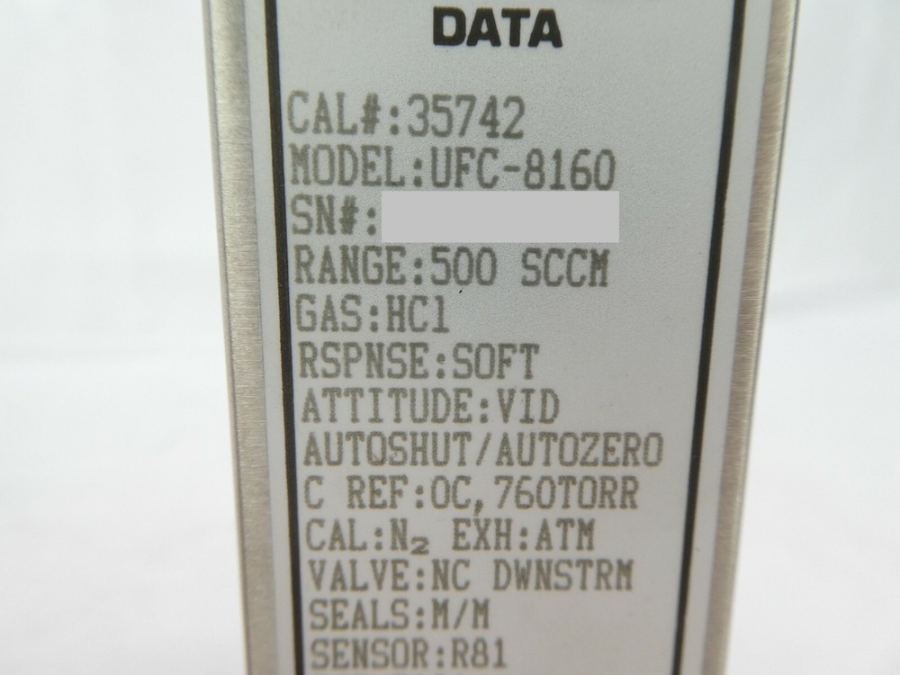 UNIT Instruments UFC-8160 Mass Flow Controller MFC 500 SCCM HCl Working Surplus