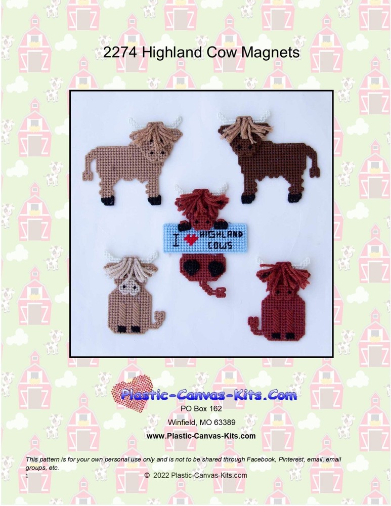 Highland Cow Magnets- Plastic Canvas Pattern or Kit