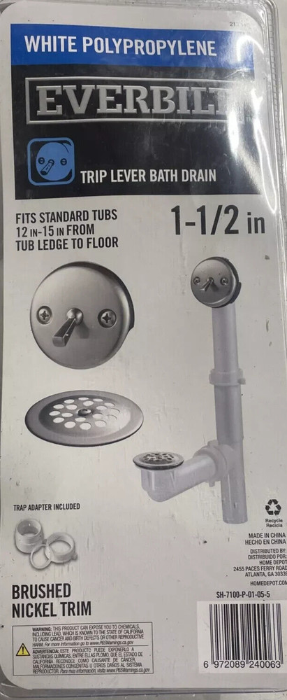 EVERBILT Twist & Close 1.5" White Poly Pipe Bath Waste & Overflow Drain - Chrome