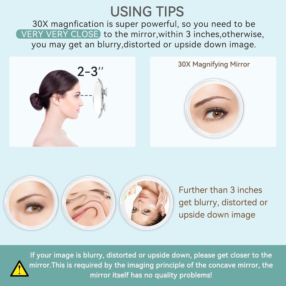 30X Magnifying Mirror Suction Cup for Easy Mounting, Use for Makeup Mirror