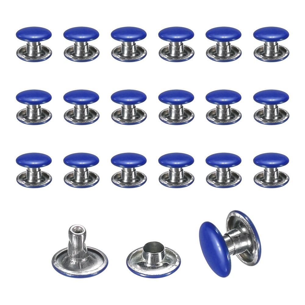120 Sets Leather Rivets, 8mm Double Cap Rivets 6mm Tubular Studs, Dark Blue