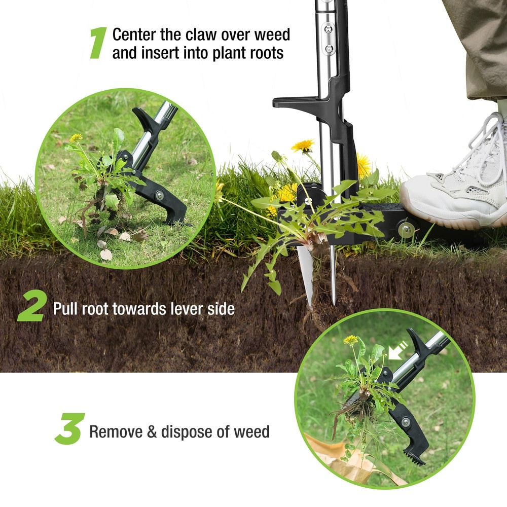 WORKPRO Stand Up Weed Puller Tools Garden Dandelion Weeder Puller w/4 Claws Head