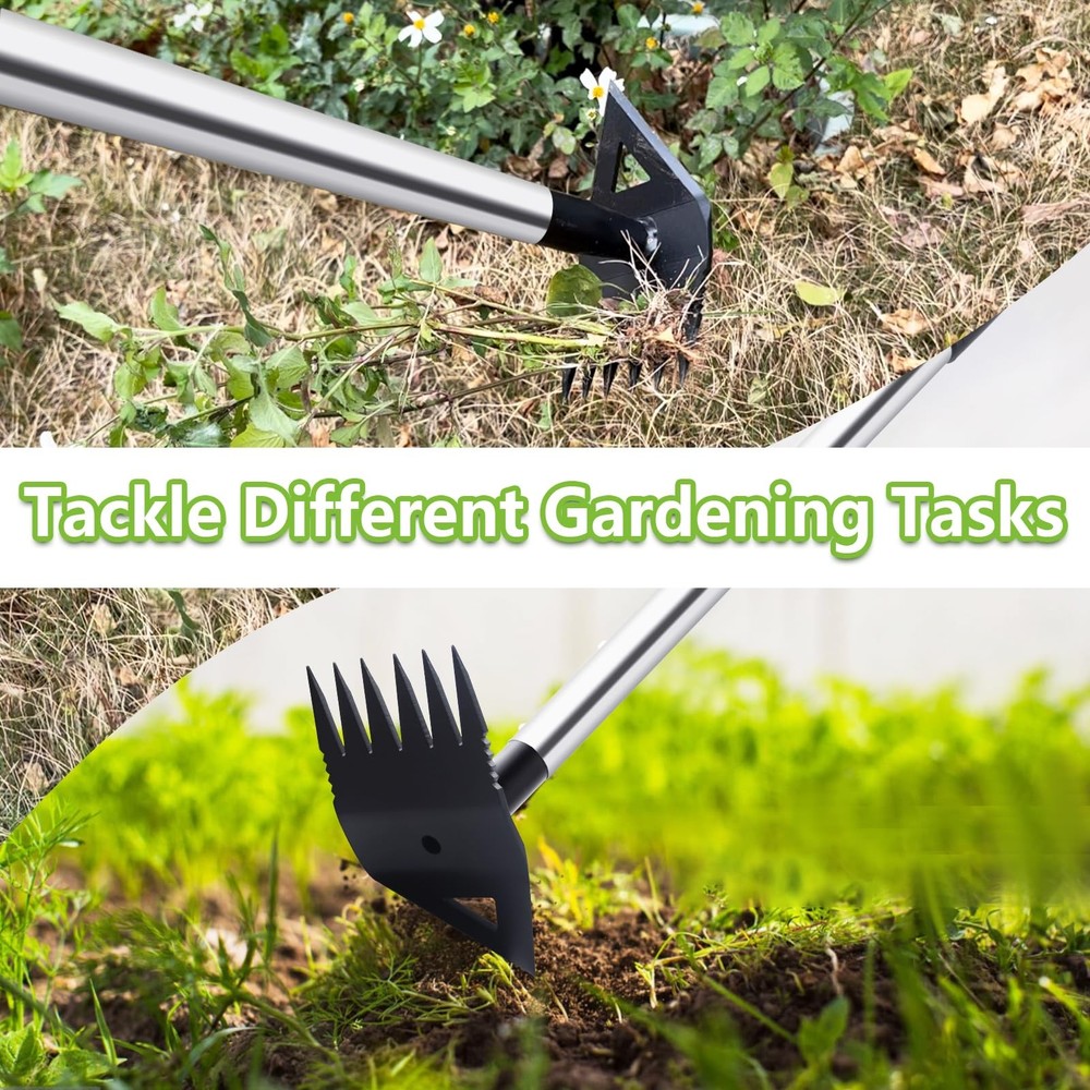 Weed Puller Tool with Long Handle, Hoe Garden Tool Weeding Rake Combo for Upr...