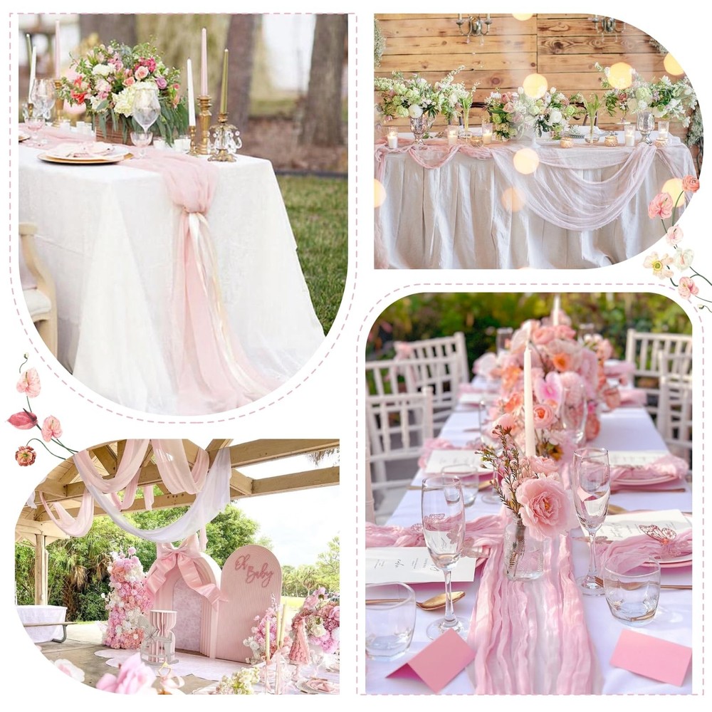 Sioloc 10-Pack Light Pink Cheesecloth Table Runner 120"x35" Spring/Easter Decor