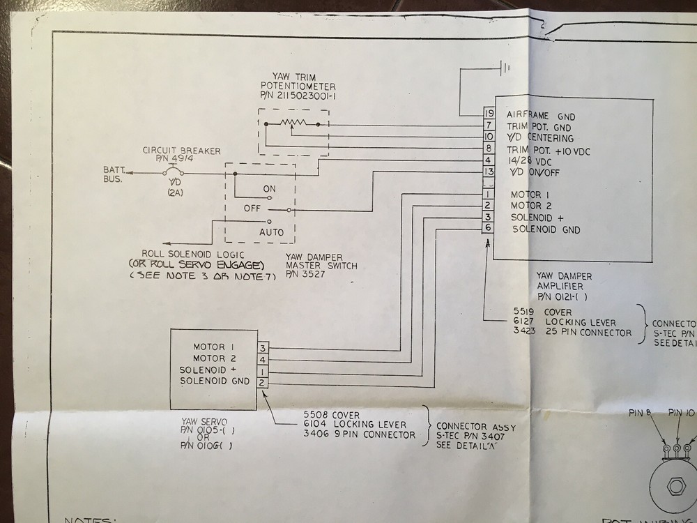 S-tec Schematic for Yaw Damper 0121- (x) Installation Wiring Interconnect