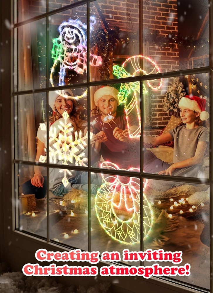 4 Pack Christmas Window Silhouette Lights Decorations, Lighted Wreath, Candy ...