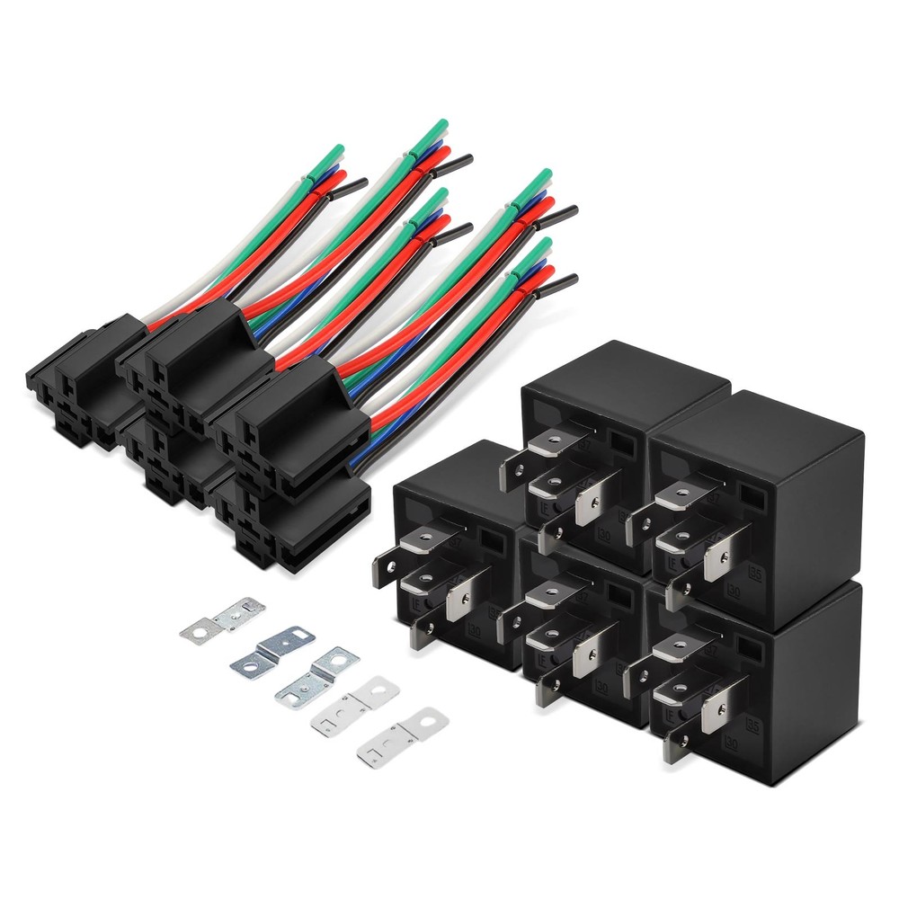 5Pcs 40A 24Volt 5-Pin Universal Relay with Wiring Harness Socket & Iron Bracket