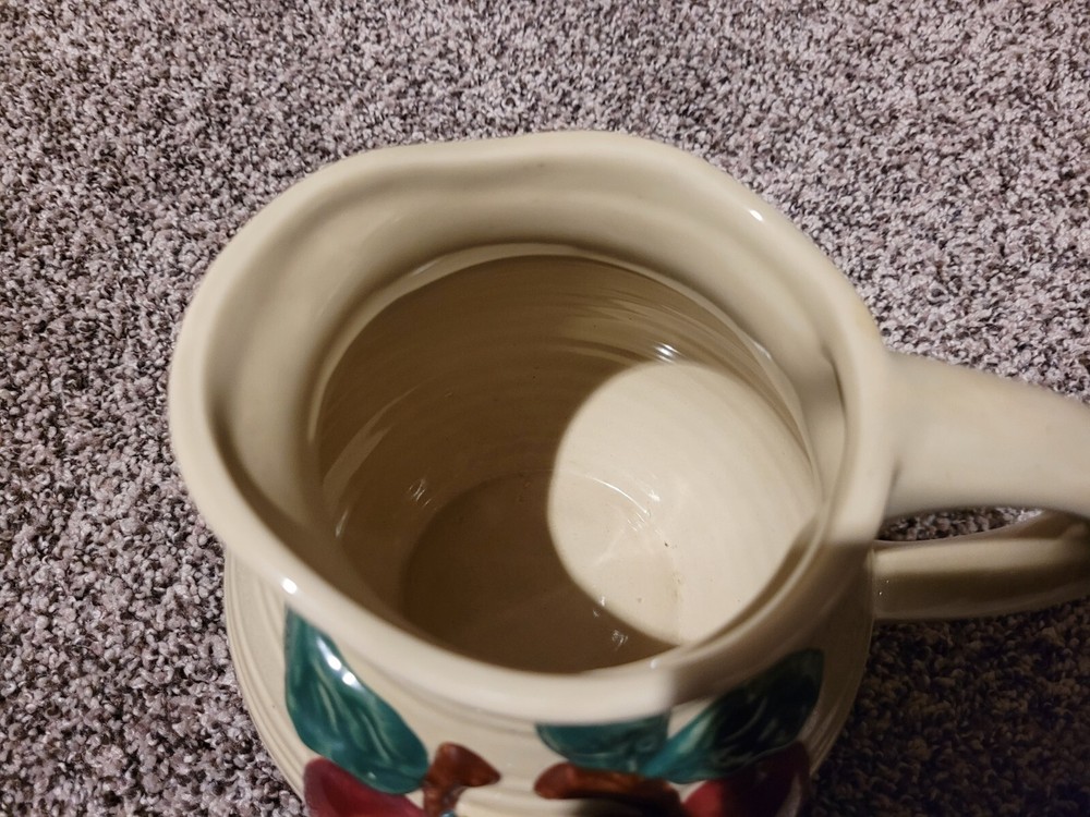 3D Apple Design Stoneware Pitcher With Handle Beige Apple Embossed