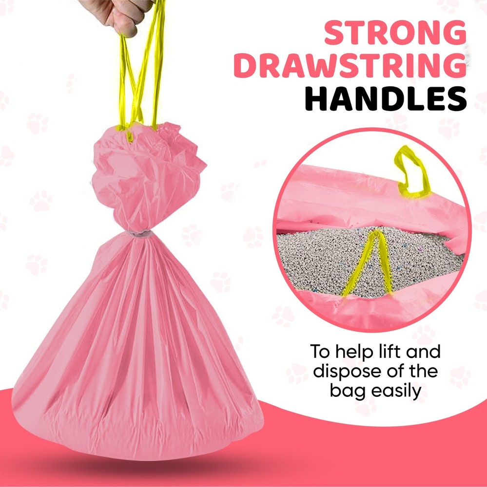 20 Count Cat Litter Box Liners, Pink Color, Drawstring, Extra Large, Kitty Litty