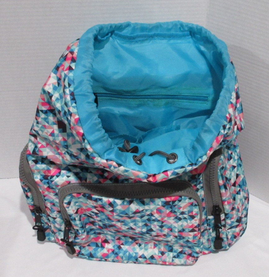 Blue Grey Mutlicolor Backpack With Zip Up and Drawstring Closure