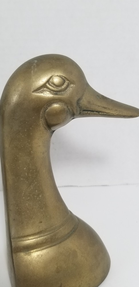 Vintage Solid Brass Mallard Duck Heads Bookends Pair Set