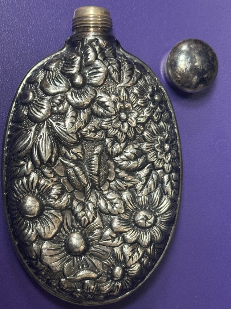 Vintage Sterling Silver Repousse Perfume FLask