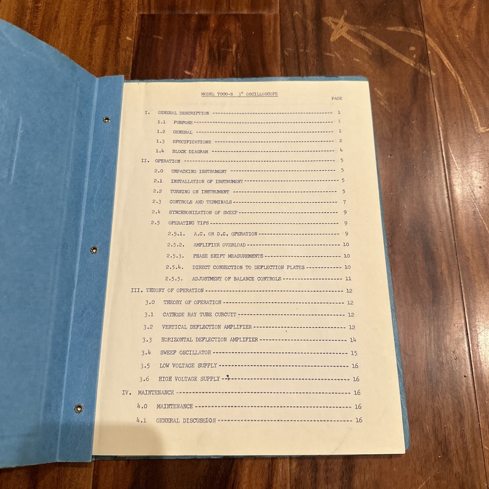 Waters Manufacturing Model 7000-B Cathode Ray Oscilloscope Instruction Manual