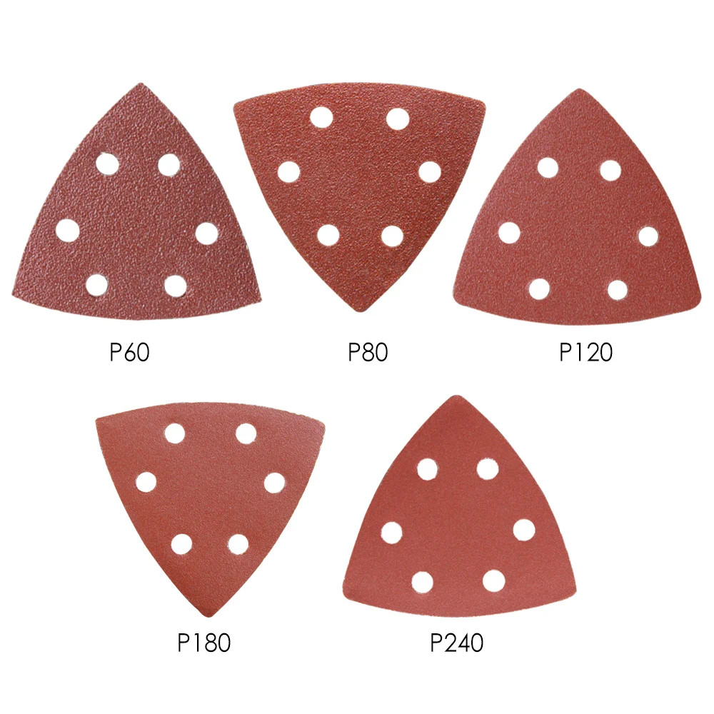 15 Pcs 90*90*mm Triangle Sandpaper 6 Hole Sanding Sheets Hook & Loop 60 -1000 Gr