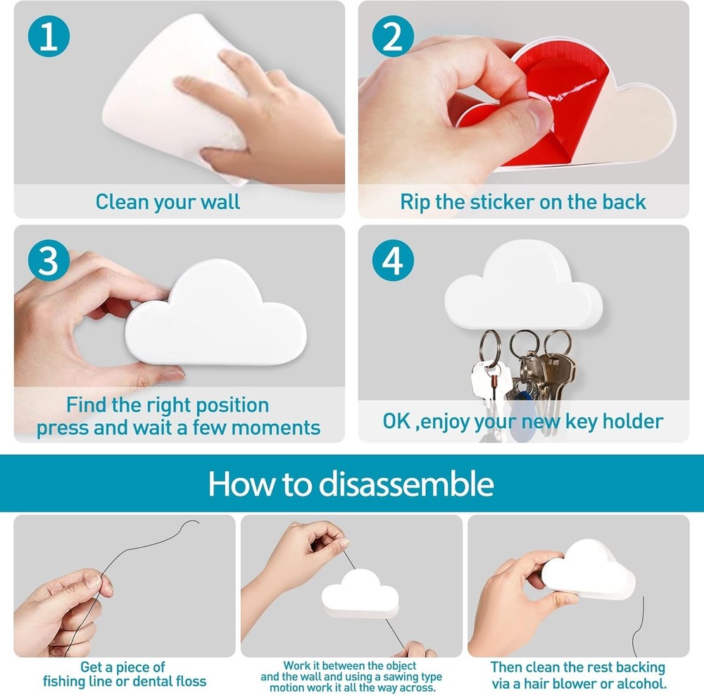 Charming White Cloud Magnetic Wall Key Holder - Stylish Key Organizer