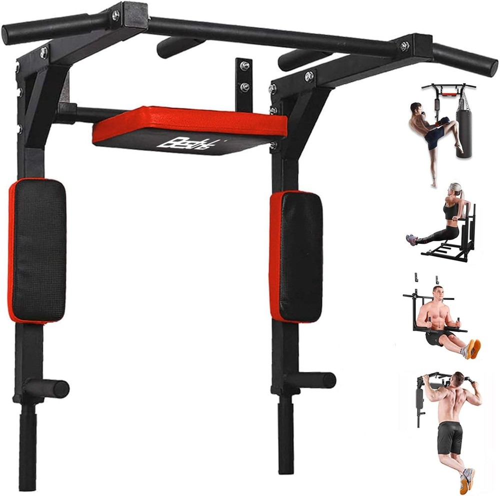 BESTHLS Wall Mounted Pull Up Bar and Dip Station, Heavy Duty Wall Mount Pull-up