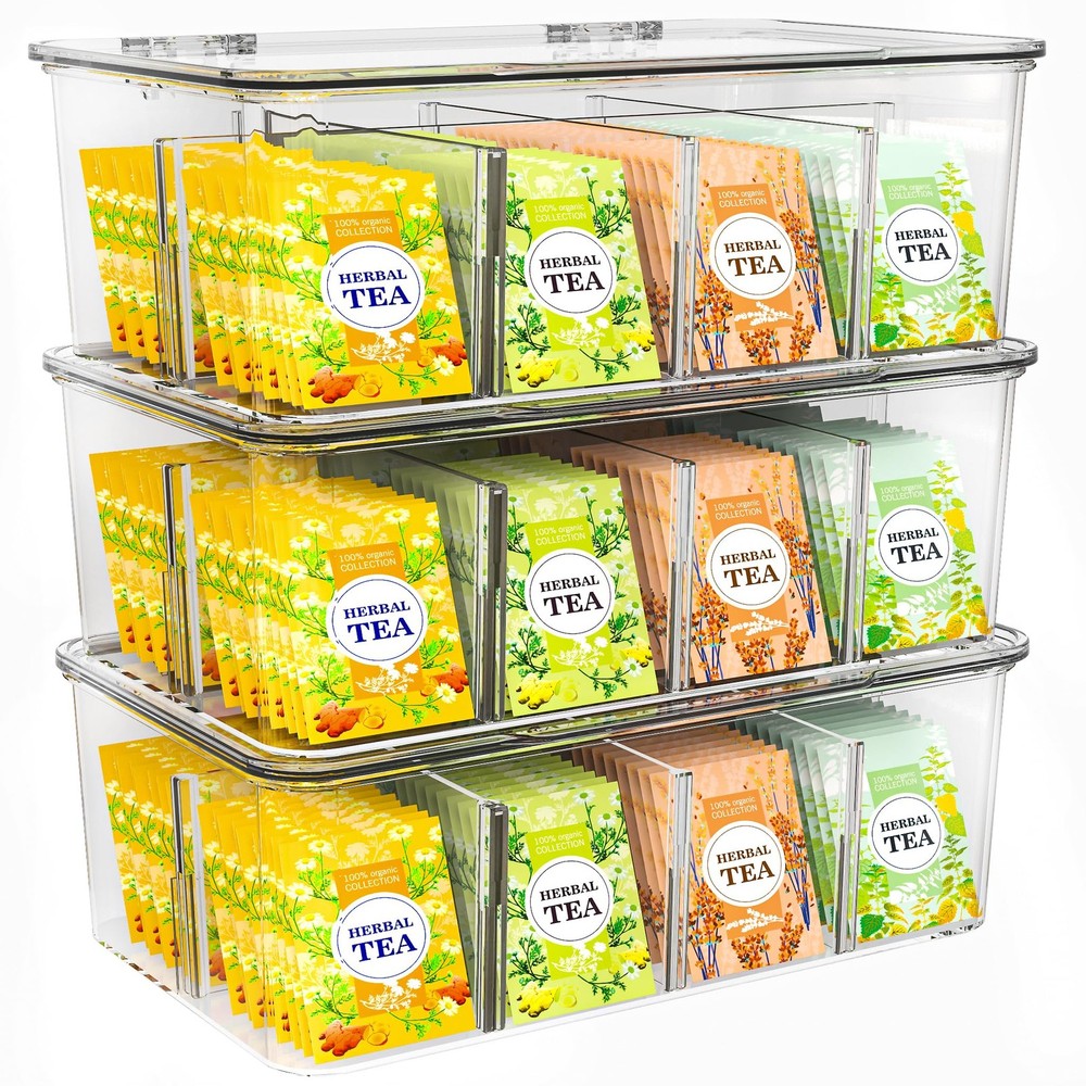 Utopia Home Tea Bag Organizer 3-Pack: Clear Stackable Storage for Pantry & More