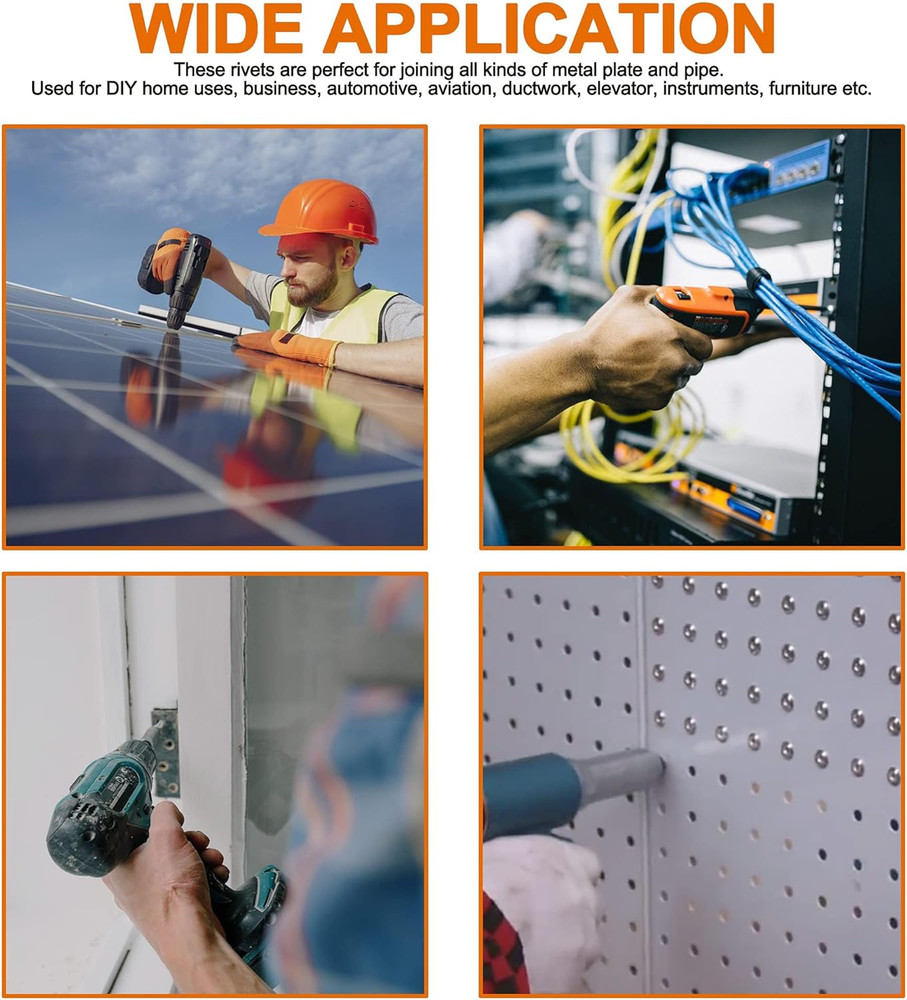 385Pcs 8 Sizes Aluminum Blind Rivets, Pop Rivets Assortment Kit (Silver)