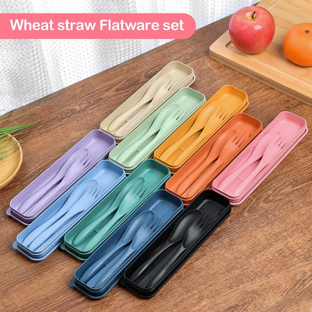 5 Sets Reusable Travel Utensils Set with Case Portable Tableware Cutlery