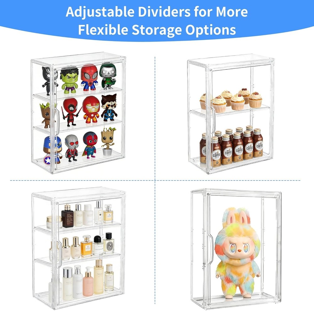 3 Tier Acrylic Display Case for Figures, Wall-Mounted Clear Storage Organizer