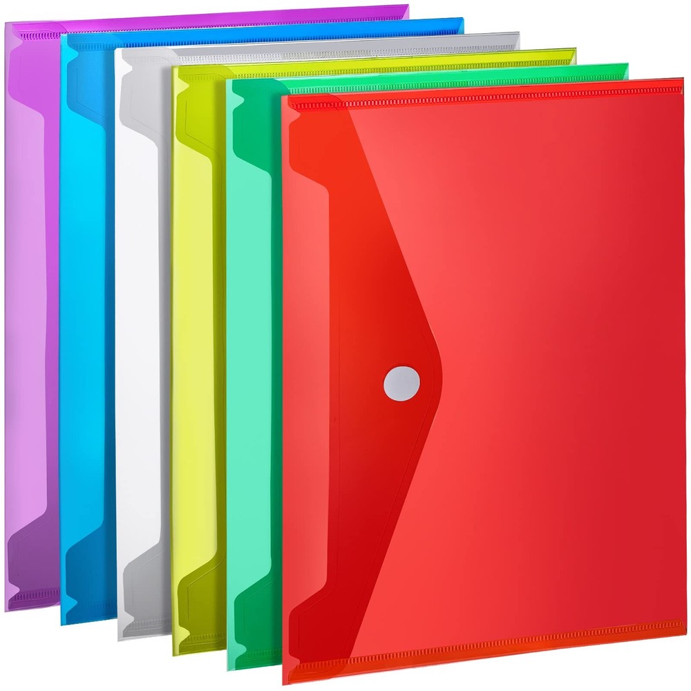 LEOBRO Plastic File Folders for Documents, 6 PCS Plastic Envelopes,