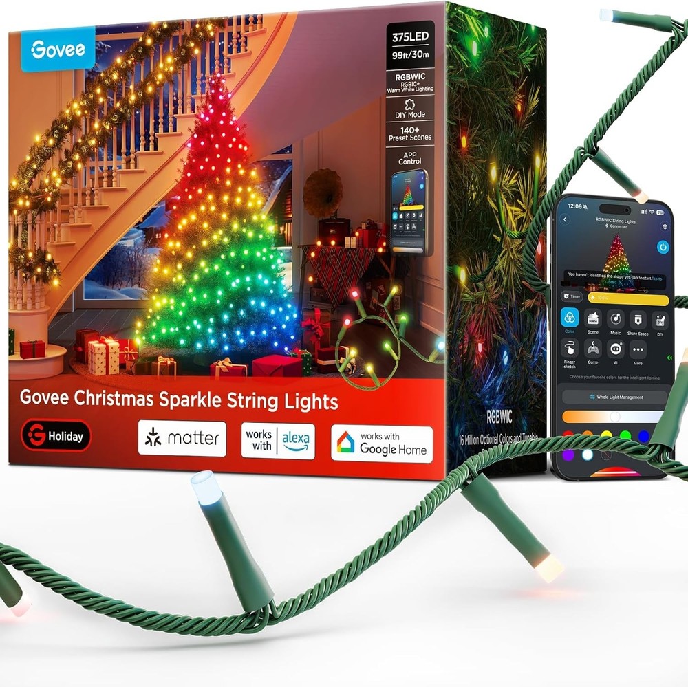 Govee Christmas Sparkle String Lights 99ft, RGBWIC String Lights