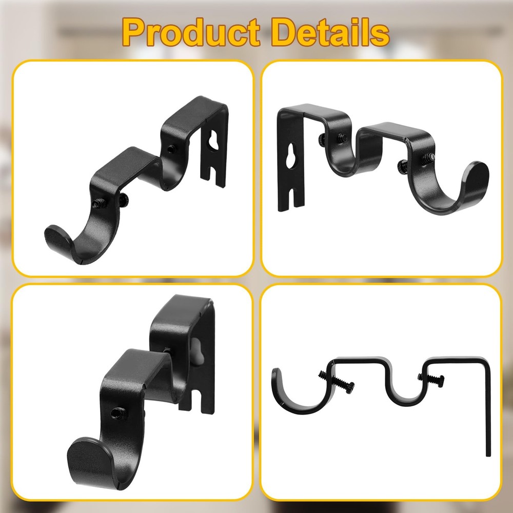 Shonmogar Double Curtain Rod Bracket,6 Pack Metal Holders Black