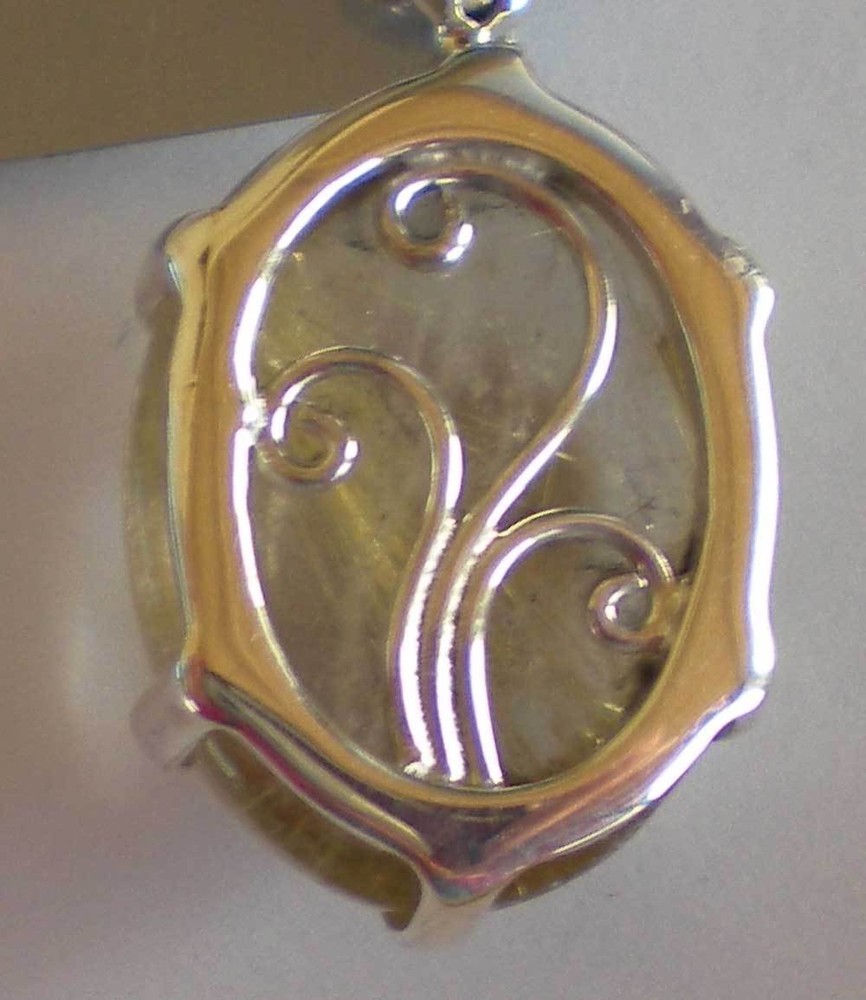 Rutilated Quartz Stone Pendant - Sterling Silver j2189