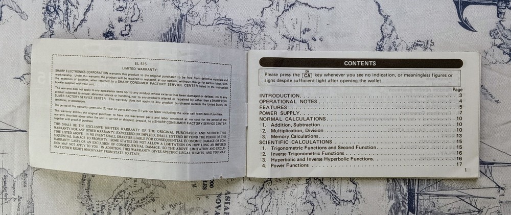 Sharp EL-515 Scientific Calculator Instruction Manual Booklet