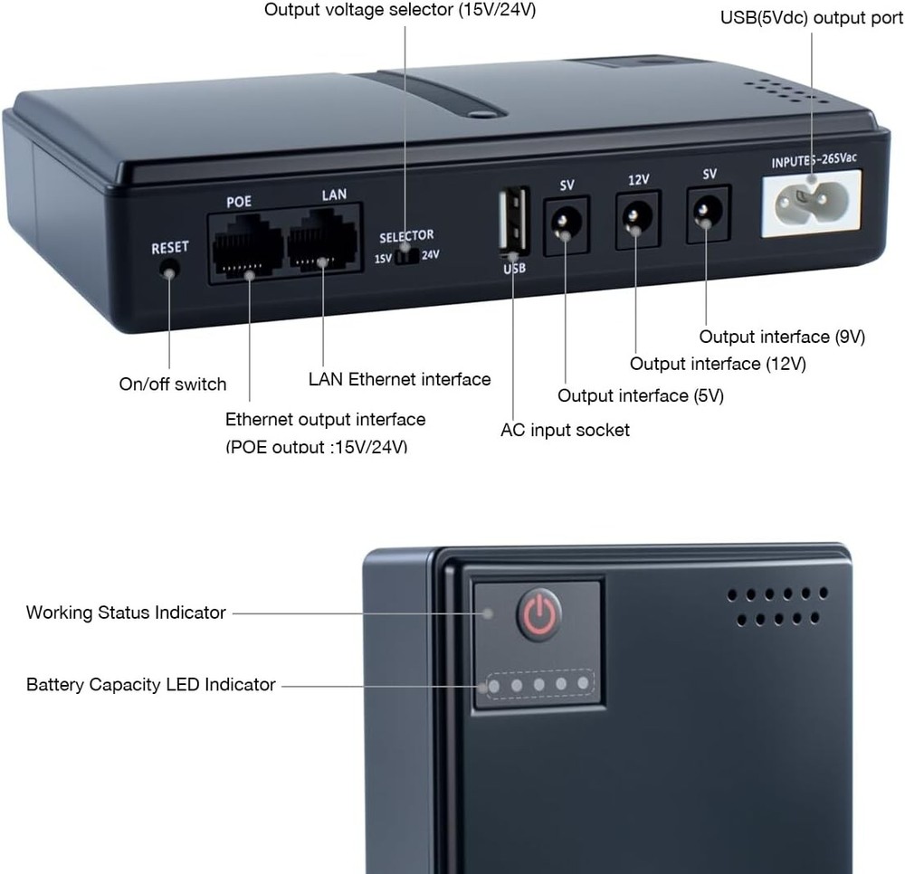 Mini DC UPS Uninterruptible Power Supply Backup for Router Modem Security Camera