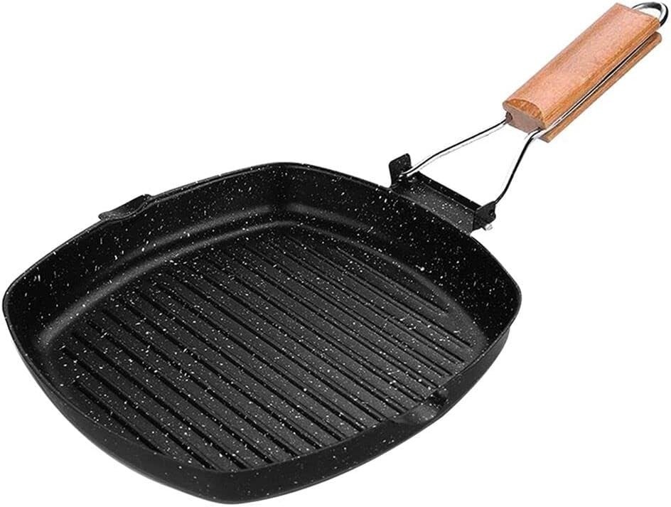 Versatile 24cm Cast Iron Grill Pan - Non-Stick & Folding Handle for Easy Storage