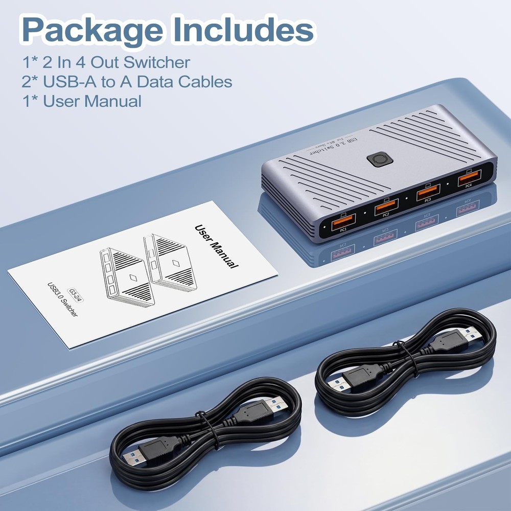 USB 3.0 Switch, 4 Computers Sharing 4 USB Devices, OneButton Switcher for Key...