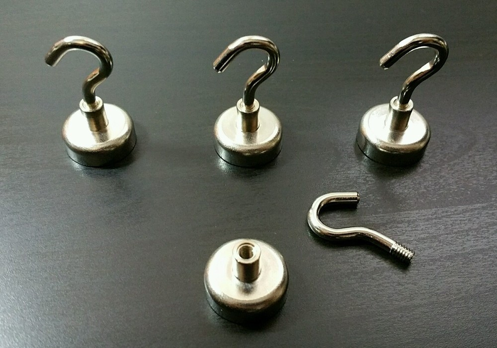 4 Neodymium Hook Magnets Pull Force 25 lbs