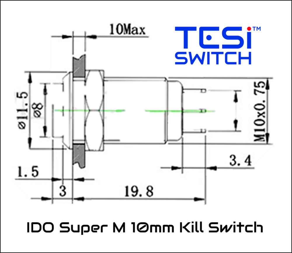 Tesi IDO Super M 10MM Metal Momentary Push Button Guitar Kill Switch Black