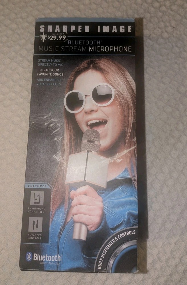 Sharper Image Bluetooth Music Stream Karaoke Microphone Mic Silver/ white