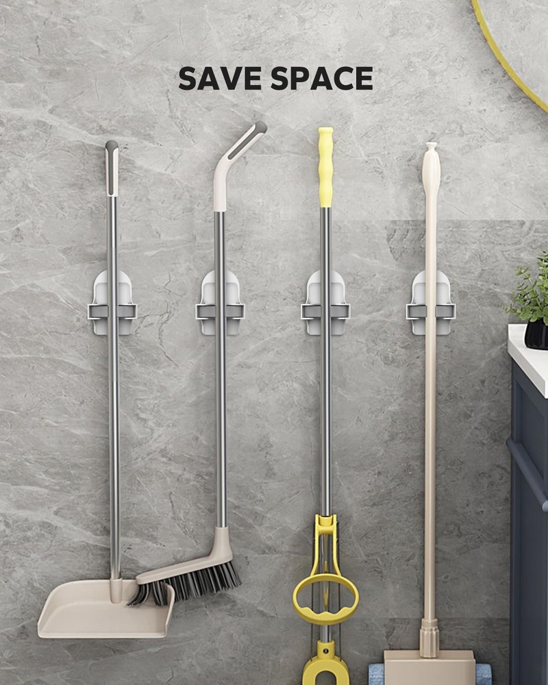 MCOMCE Plastic Broom Holder Wall Mount, White, 4 Count 4 Count, White